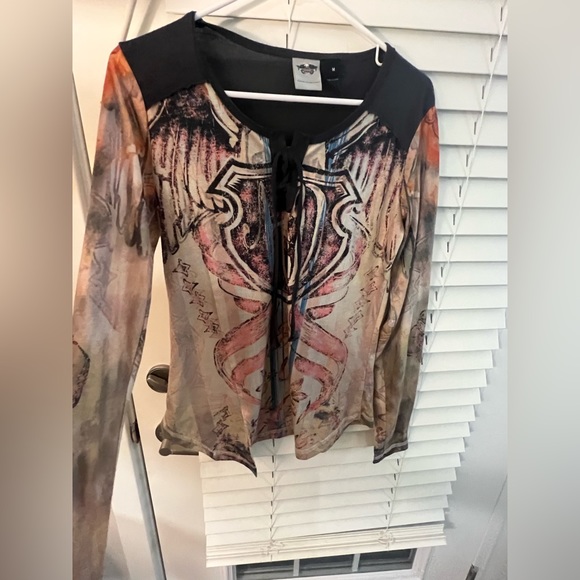 Harley Davidson Women's Eagle Shield Allover Print Long Sleeve Top-Size Med - Picture 7 of 8